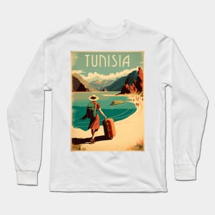 Tunisia Coastline Vintage Travel Art Poster Long Sleeve T-Shirt